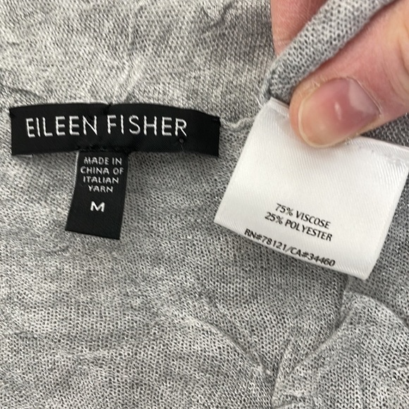 Eileen Fisher Cardigan Lightweight Open Front Gray Crinkle Fabric Size Medium M - Picture 11 of 13